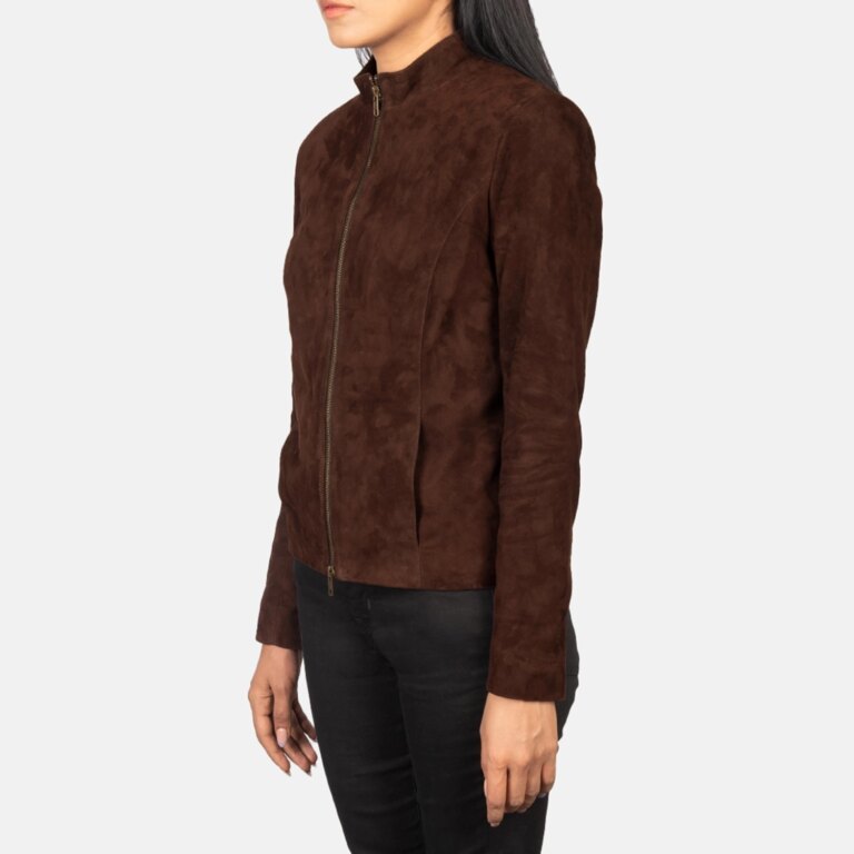 Womens Rumella Mocha Suede Biker Jacket Side Pose-3-1720093544985